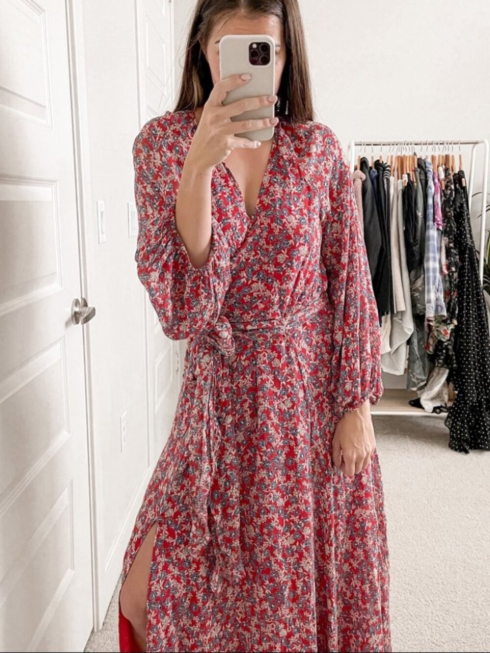 Nicholas Blossom Smocked Maxi Dress Red